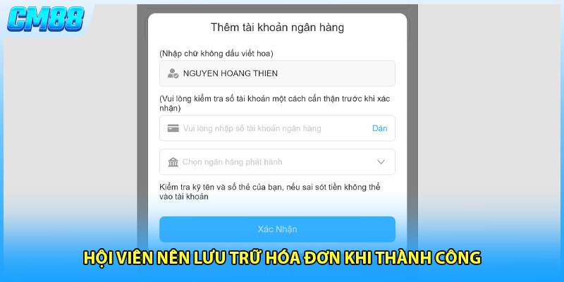 Hội viên nên lưu trữ hóa đơn khi thành công